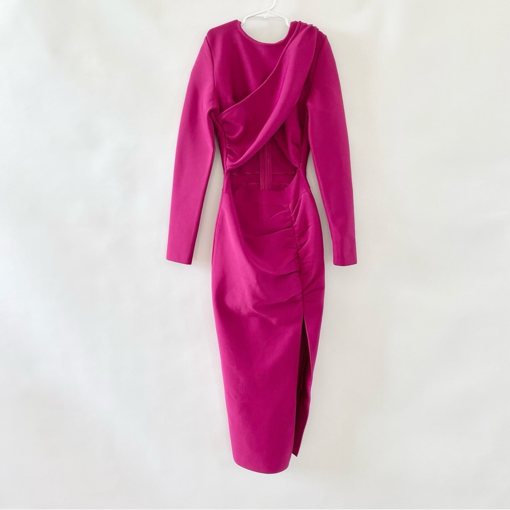 NWT AKIRA Cut Out Bandage Long Sleeve Midi Dress Dark Pink Small - Picture 2 of 16